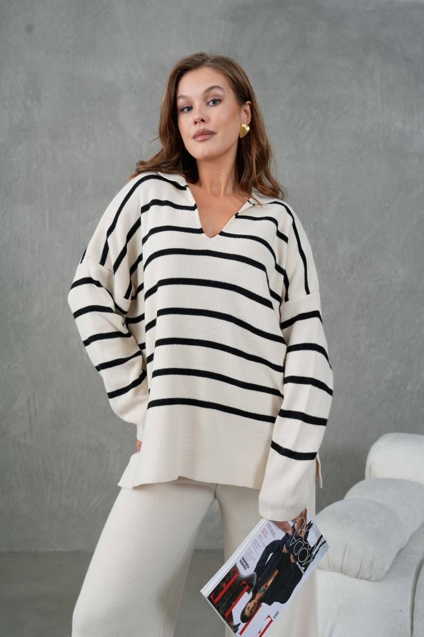 Monochrome Luxe Striped Knit Co-Ord Set