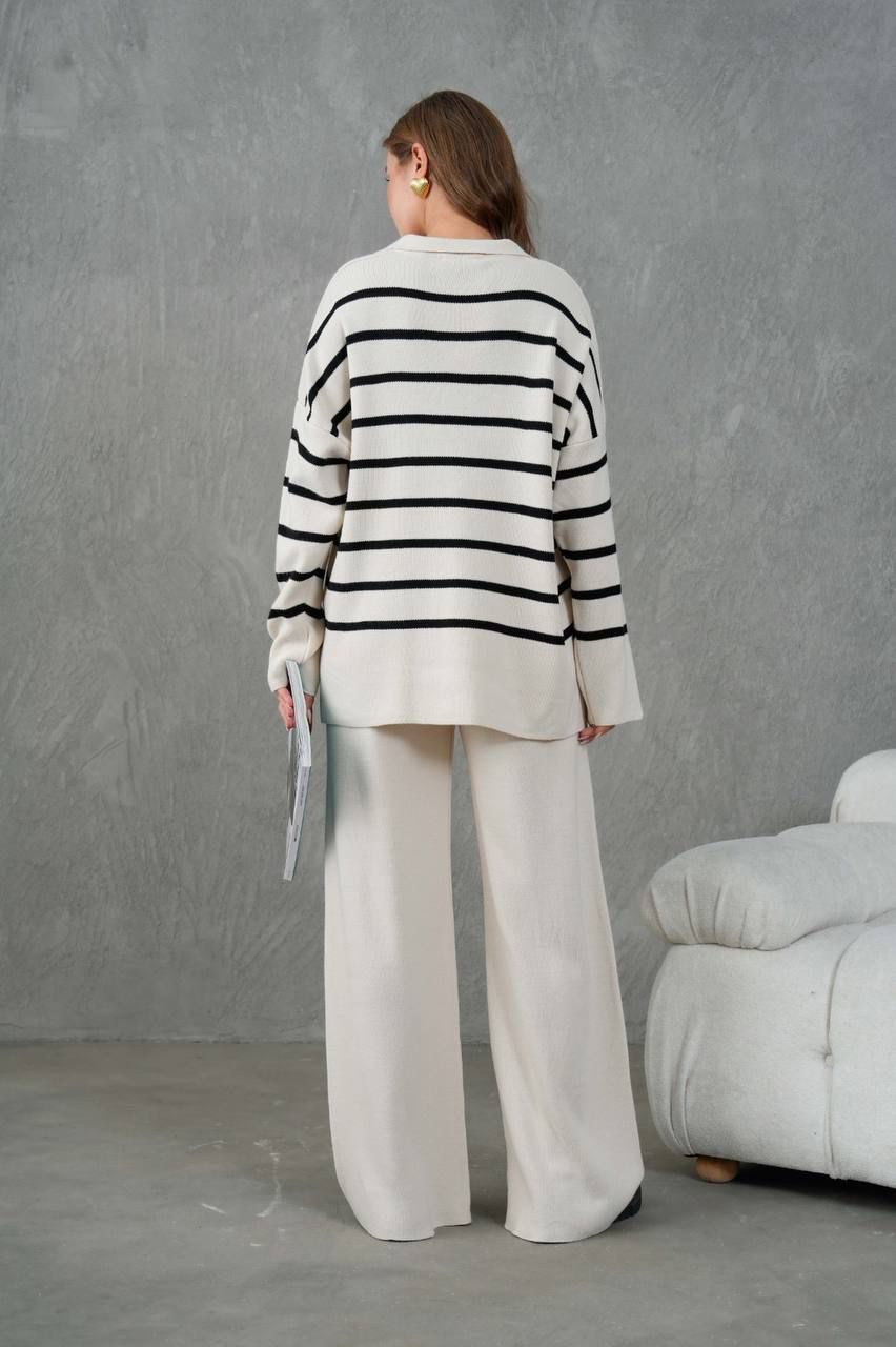 Monochrome Luxe Striped Knit Co-Ord Set